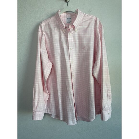 Brooks Brothers Mens Regent Pink Button Long Sleeve Shirt Non Iron Polo Shirt XL - Picture 5 of 16
